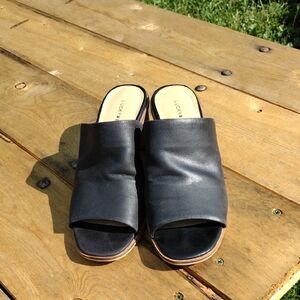 Lucky Brand Lutena Black Leather Heel Sandal Size 7.5